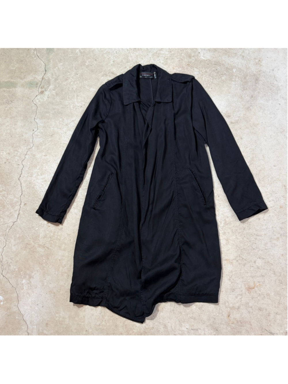 Dress Forum Tencel Trench Coat Jacket Women’s Small Black Open Front Pockets - Picture 2 of 14